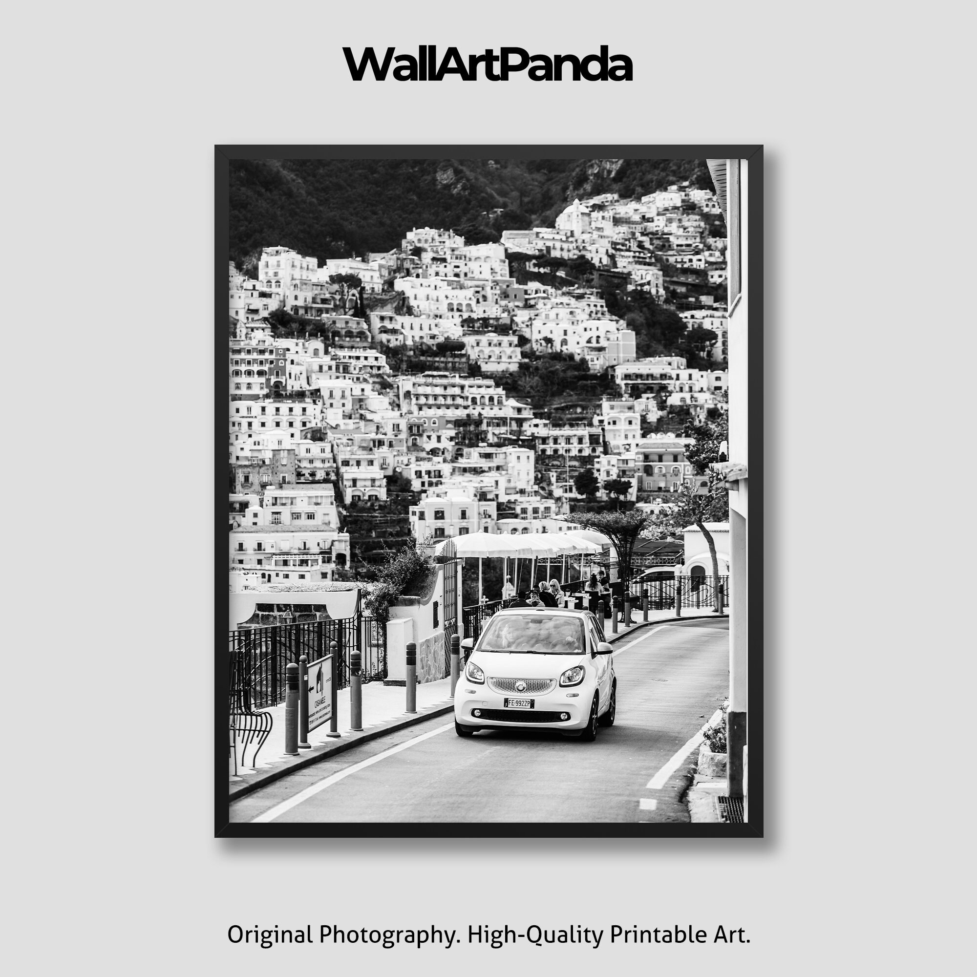 Positano Poster, Amalfi Coast Printable Art, Black and White Wall Art