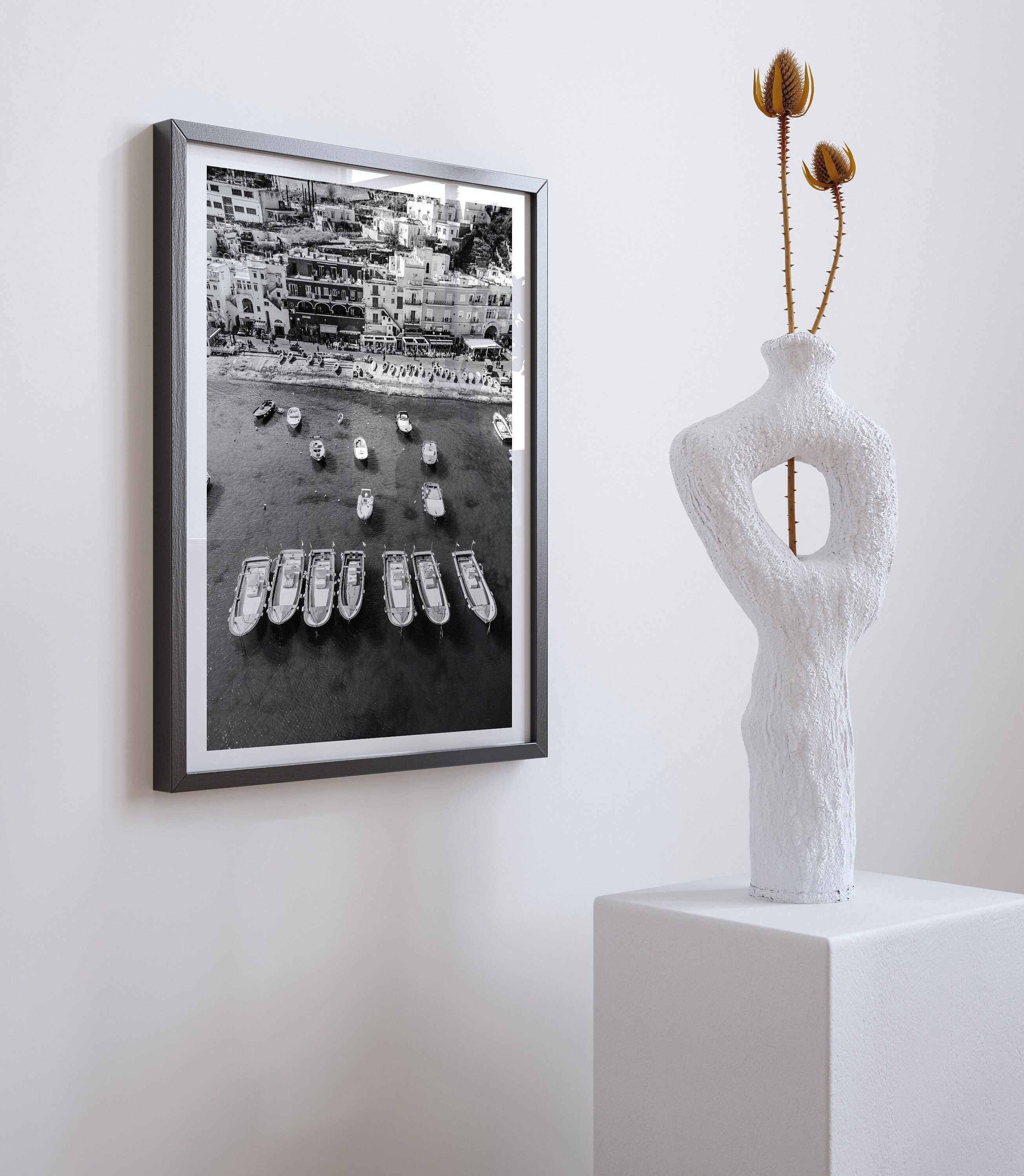 Capri Marina Grande Poster, Amalfi Coast Printable Art, Black and White Wall Art, High Resolution Photography, Ocean Art, Italy Print
