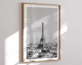 Eiffel Tower Printable Art, Paris Poster, Black and White Wall Art, High Resolution Photography, France B&W Print