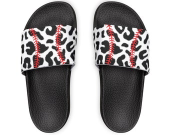 Sandalias de softbol con estampado de leopardo de mujer de color negro