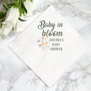Personalized Baby in Bloom Baby Shower Napkins, Wildflower Baby Shower Napkins, Floral Baby Showe, Spring Baby Girl Shower, Gender Reveal