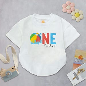 Custom One Ball Romper, Beach Ball Baby Bodysuit, First Birthday Baby Boy, Baby Girl, Beach 1st Birthday, One in the Sun, Beach Baby Outfit