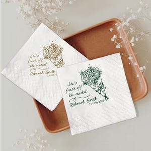 Custom Bridal Shower Napkins: Farmers Market Theme, Personalized Party Decor