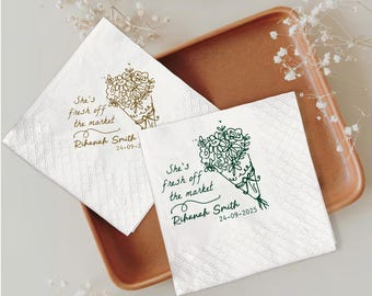 Custom Bridal Shower Napkins: Farmers Market Theme, Personalized Party Decor