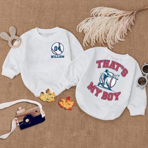 Personalized That&#39;s My Boy Baseball Romper, Gift for Mom, Cute Baseball Baby Clothes, Baseball Game Day, Baseball Lover, Sports Team Gift