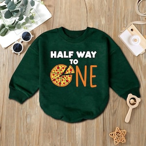 Half Way to One Pizza Baby Bodysuit: Cotton Romper Sweater