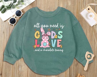 Christian Easter Bunny Baby Romper: Groovy Bible Verse Outfit