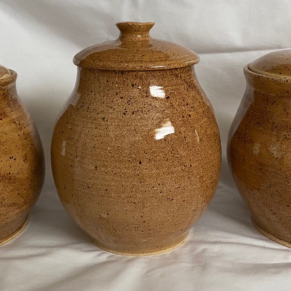 Handmade ceramic lidded jar, Stoneware fermenting Pot, Cookie Jar, pet snack container, sand coloured