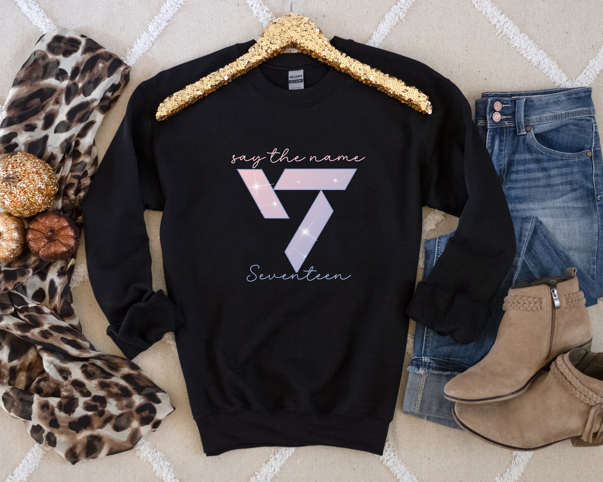 SEVENTEEN CARAT EMBROIDERED SWEATSHIRT – BLUE & GREY STORE US