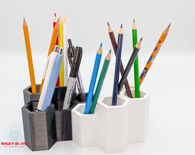 Featured listing image: Modern Honeycomb Desk Organizer – Geometric Pen Holder, 3D Printed Office Decor