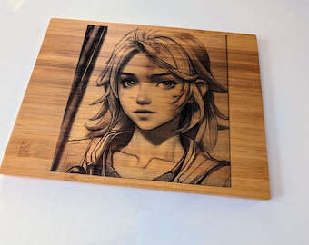 Anime character bamboo Laptop pad. Bamboo laser edge latop pad. Great for working with laptop on your lap.