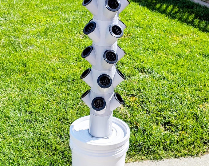 Featured listing image: Gray 20 cups Hydroponic tower . Growing system for 20 cups - four-way cup modules. Complete hydroponic tower, 3D printed from PETG in gray.