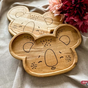 Children's board breakfast board breakfast board wooden board children's plate children's board koala bear breakfast board personalized child