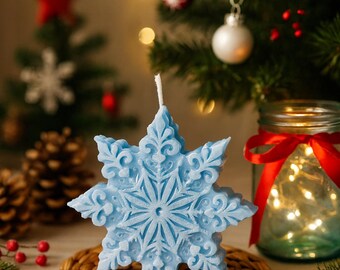 Handgemachte Schneeflocken Sojakerze - Weihnachtsdekoration, Weihnachtsgeschenk, Festliche Weihnachtsdekoration, Winterdekoration, Geschenk für Sie/Ihn