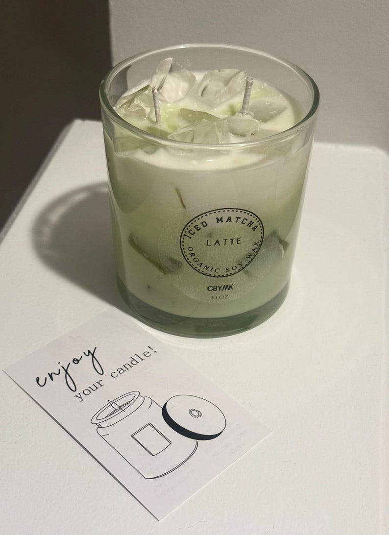 Matcha- und Bergamotte-Sojakerze – Eiskerze mit Gelwachs-Eiswürfeln, personalisierte Geschenkkerze, handgefertigtes Duftkerzen-Geschenk Bild 6