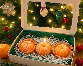 Mandarinenkerze, realistische Sojawachskerze mit Fruchtduft, handgefertigte Kerze mit Zitrusduft, Geschenkidee für Zuhause