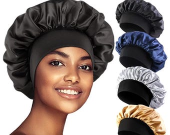 Damen Satin Solid Bonnets Nachtschlaf-Badehut mit breiter Krempe Unisex
