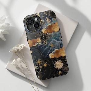 Funda estética para iPhone Funda de teléfono celestial para iPhone 15 14 13 Pro Max 12 Mini 11 XR 7 8 XS SE Sun Moon Star Estética Tough Case Collage imagen 1