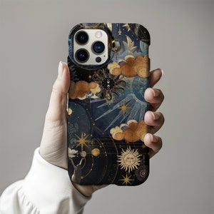 Funda estética para iPhone Funda de teléfono celestial para iPhone 15 14 13 Pro Max 12 Mini 11 XR 7 8 XS SE Sun Moon Star Estética Tough Case Collage imagen 2