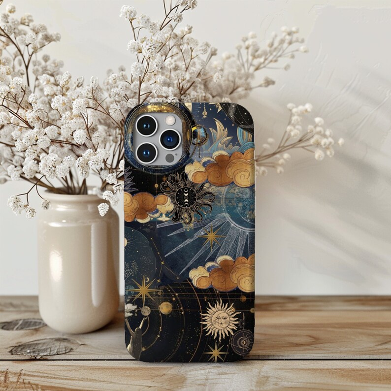 Aesthetic iPhone Case Celestial Phone Case for iPhone 15 14 13 Pro Max 12 Mini 11 XR 7 8 XS SE Sun Moon Star Aesthetic Tough Case Collage zdjęcie 3