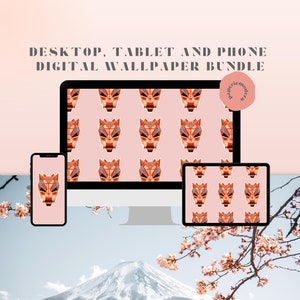Geometric Japanese Oni Mask | Desktop, Tablet and Phone Wallpaper Bundle | Suitable for Windows, Mac, Apple, Android etc. | Digital Download