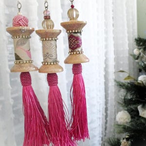Hot Pink Tassel Christmas Ornaments: Glam Barbiecore Decor Set, Jewel Tone Heirloom