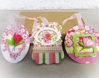 Handmade Shabby Chic Gift Tags: Floral Fabric, Cottagecore Decor (Set of 6)