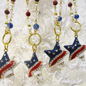 10 Patriotic Christmas Ornaments | Red White & Blue Star and American Flag Ornament | One of a Kind Rhinestone + Gemstone Christmas Ornament