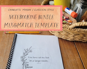 Charlotte Mason Mix-and-Match Notebooking Pages Bundle - * Editable* Canva TEMPLATE*  Charlotte Mason/Classical/Homeschool Student Notebooks