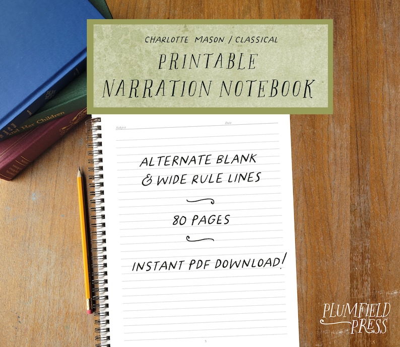 Narration Notebook - Alternate Wide Rule & Blank Pages- for Charlotte ...