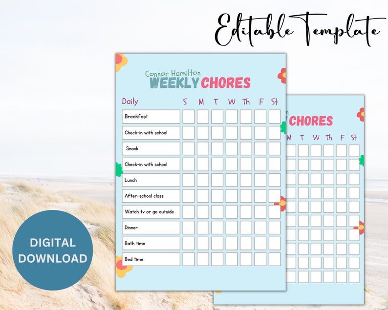 Minimalist Chore Charts Planner, Modern Weekly Chore Chart Printable ...