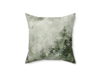 pine tree mountain Pillow, mountain pillow, forest pillow, pine tree pillow, sofa pillow, square pillow, indoor pillow, faux suede