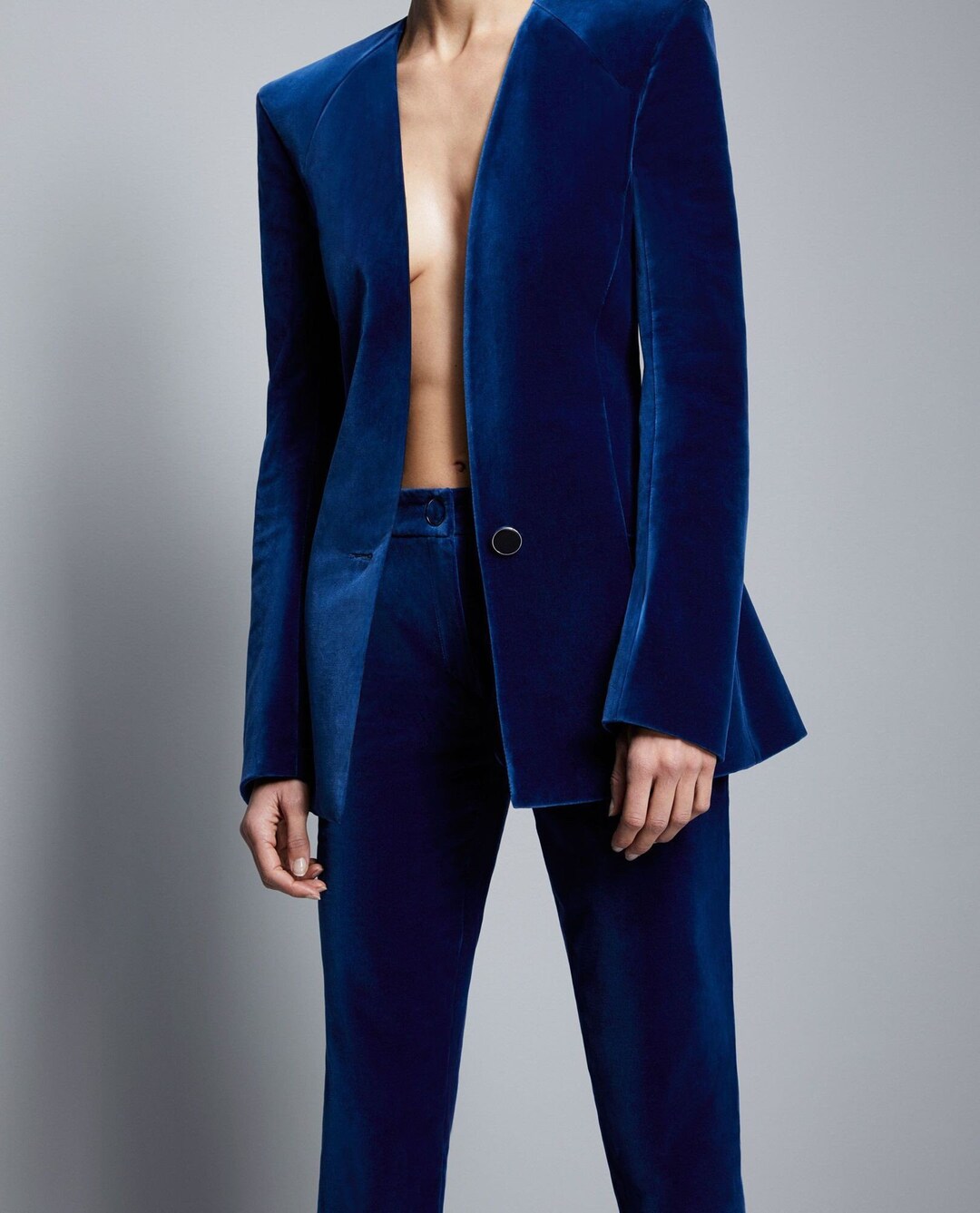 Celebrity Blue Velvet Cat Walk Model Two Piece Suit Etsy