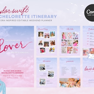 Lover Era Bachelorette Itinerary, Taylor Swift Theme, Canva Template (Digital)