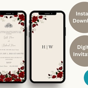 Florale digitale muslimische Hochzeitseinladungsvorlage - bearbeitbare elektronische Nikkah-Einladung, druckbare E-Einladung für den Empfang, neutrale Nikka-Karte