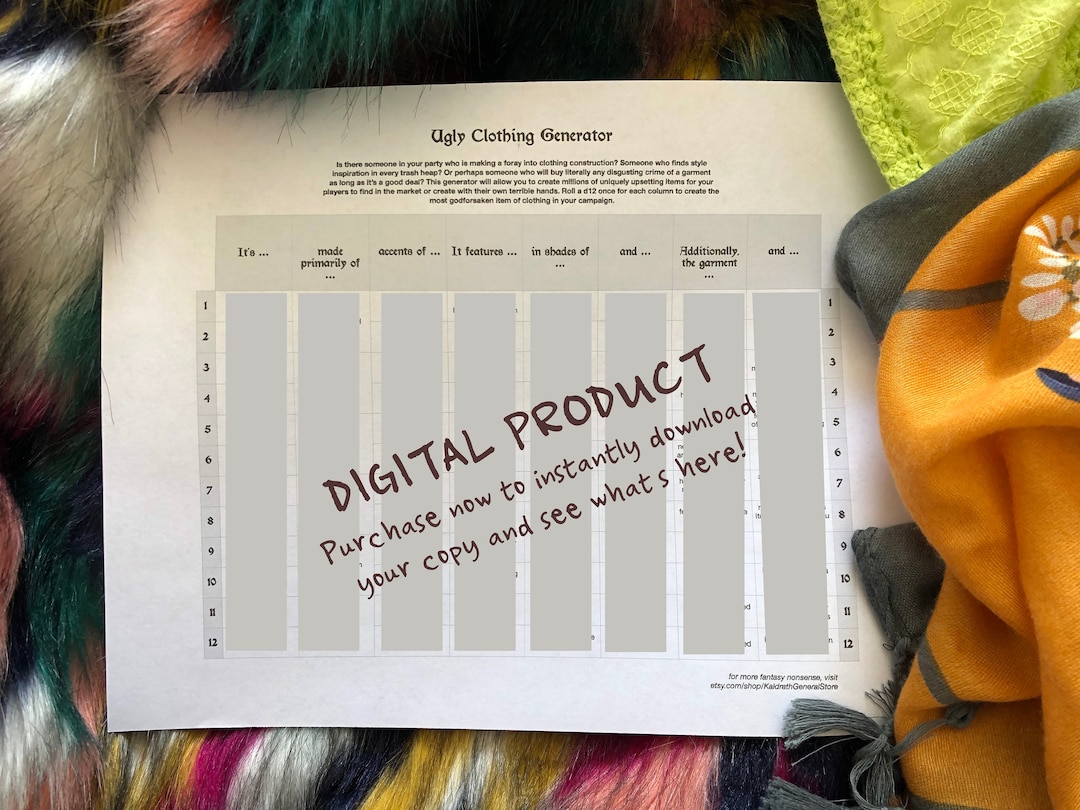 Ugly Clothing Generator Roll Chart randomizer A D12 based Etsy