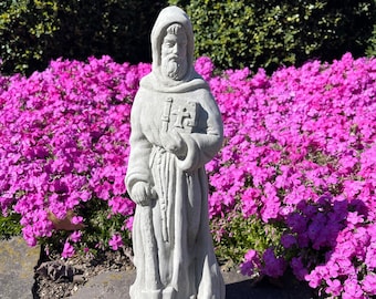 St Fiacre Garden Statue For Concrete Outdoor Religious Yard The Patron Saint of Gardeners Large 15" Cement Ornament Decor Statuary Gift Idea