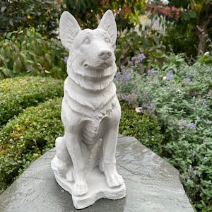 Concrete German Shepherd Garden Statue: 14&quot; Dog Memorial Figurine