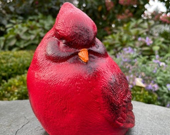 Concrete Cardinal Statue For Garden Figurine Bird Gift 8" Large Outdoor Lawn Ornament Decoration Sculpture Yard Art Painted Red Cement Decor