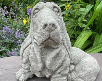 Basset Hound Garden Statue Outdoor 10" Concrete Dog Memorial Pet Lover Decoration Cement Grave Sculpture Stone Ornament Art Gift Figurine