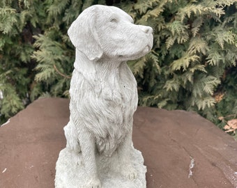 11” Golden Retriever Garden Statue - Outdoor Concrete Sculpture - Stone Lawn Ornament Memorial Dog Figurine - Home Decor - Yard Gift