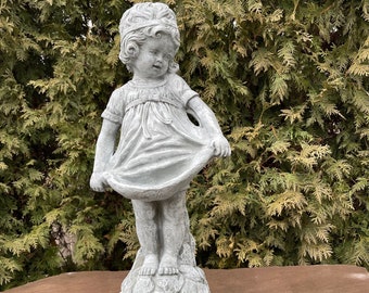Cement Girl Garden Statue Art Decor 22” Concrete Sculpture Statuary Decoration Bashful Betty Ornament Mother's Day Gift For Her