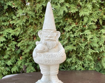 Large Concrete Garden Gnome Statue 17" Cement No Peeing In The Pool Swimming Elf and Frog Sculpture Outdoor Lawn Ornament Yard Figurine Gift