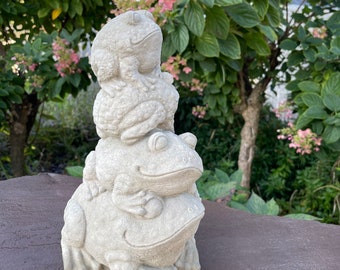 Frog Garden Statue - 13&quot; Handmade Concrete Toad Totem Pole Stack Sculpture For Whimsical Outdoor Decor, Perfect Gift For Nature & Frog Lover