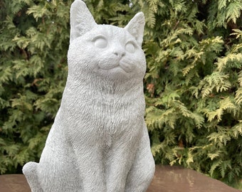 Cat Memorial Garden Statue Sculpture Decor Figurine Remembrance Gift Concrete Realistic Figure Large 12" Sitting Cement Art For Feline Lover