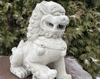 Foo Dog Garden Statue Outdoor Concrete Asian Chinese 14" Large Stone Female Japanese Fu Cement Lion Sculpture Ornament Decor Gift Idea
