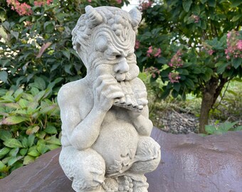 Concrete Pan Garden Statue Large Outdoor Stone Cement Yard Playing Flute Greek Sculpture Decor Lawn Ornament Pagan Art Statuary Gift Idea