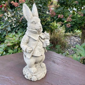 Large Peter Rabbit Garden Statue 17" Outdoor Stone Art Decor Cement Bunny Lawn Figurine Concrete Yard Ornament Decoration Statuary Gift Idea