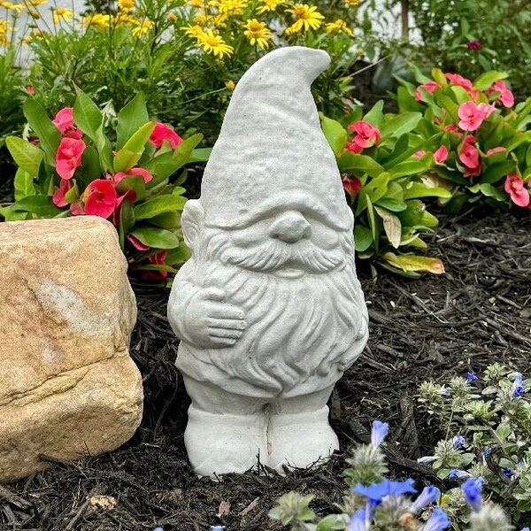 Large Concrete Gnome Statue For Garden 14" Tall Outdoor Unpainted Cement Elf Lawn Ornament Decor Stone Yard Sculpture Figurine Gift Idea