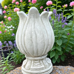 10.5" Replacement Concrete Fountain Top Large Outdoor Cement Garden Tulip Pond Water Feature Spout Part Best Pool Topper Spitter Finial